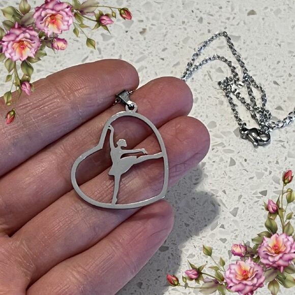 Stainless Steel Ballet Dancer Themed Pendant Necklace - Picture 1 of 8